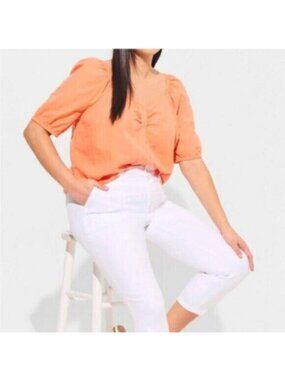 NWT TORRID Women's Orange Seersucker Button Front Crop Top Size 2 Plus